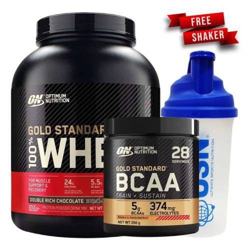 ON - Optimum Nutrition 100% Whey Gold Standard (2270 gr) + ON - Optimum Nutrition Gold Standard BCAA Train + Sustain (266 gr)