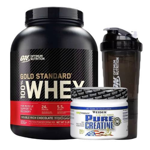 Optimum Nutrition 100% Whey Gold Standard (2270 gr) + Weider Nutrition Pure Creatine (250 gr) + Optimum Nutrition Compartment Shaker (600 ml)